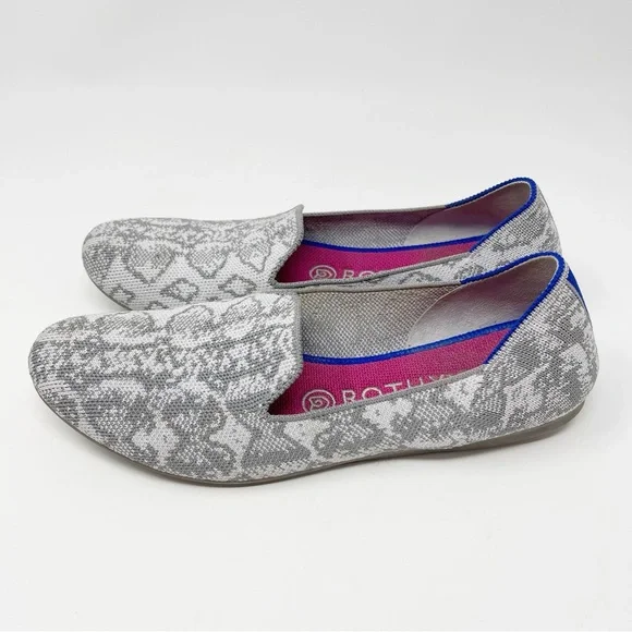 Rothy’s Slip-On Loafers Snake Skin Pattern Print Light Grey 8 - Picture 7 of 15